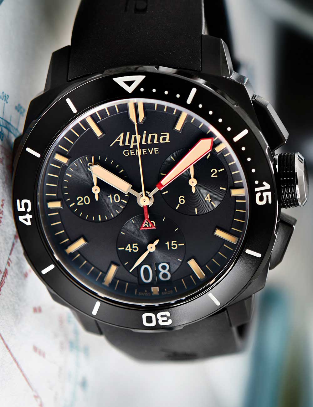 Alpina AL-372LBBG4FBV6 Mens Watch Seastrong Diver Chronograph 44mm 30ATM