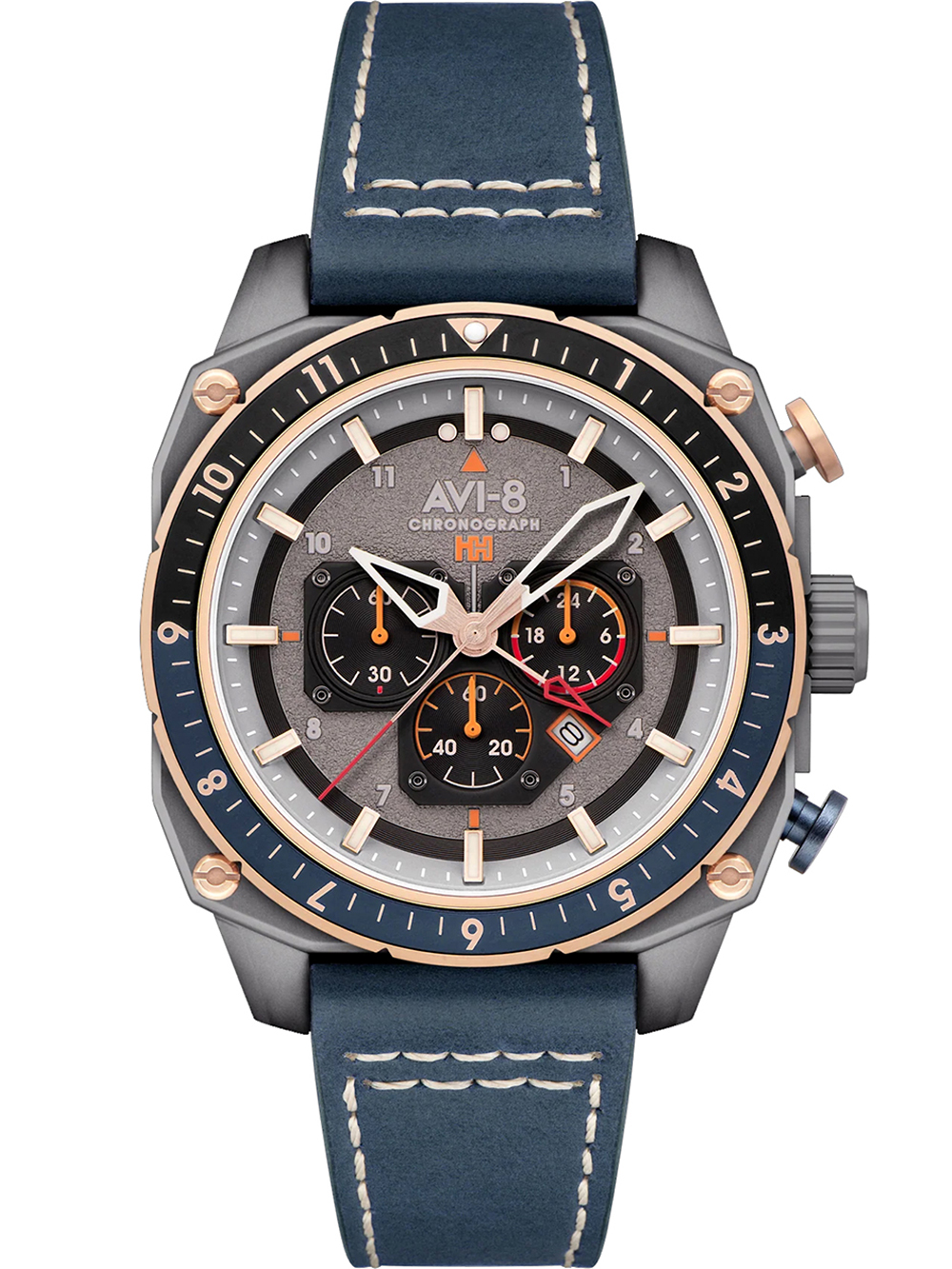 AVI-8 AV-4100-07 Mens Watch Hawker Hunter Dual Time Chronograph 43mm 5ATM