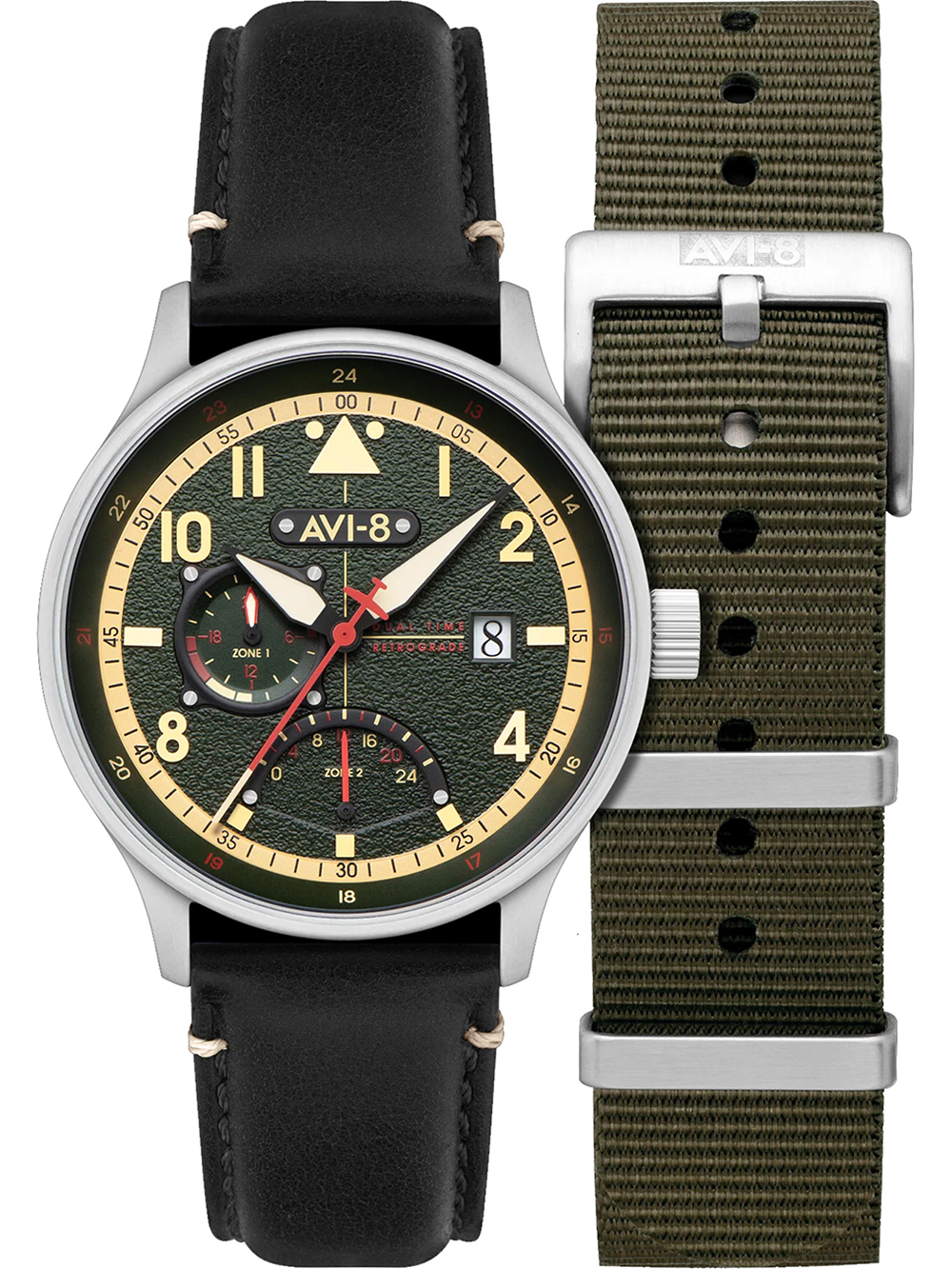 AVI-8 AV-4101-0A Mens Watch Hawker Hurricane McKellar Dual Time 44mm 5ATM