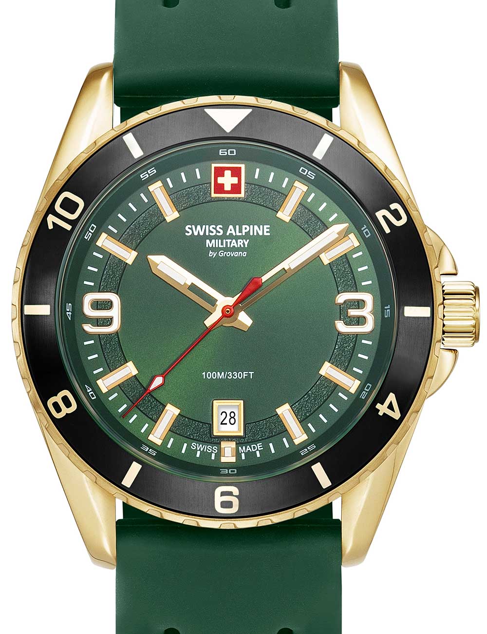 Swiss Alpine Military 7034.1818 Mens Watch Sierra gold green 42mm 10ATM