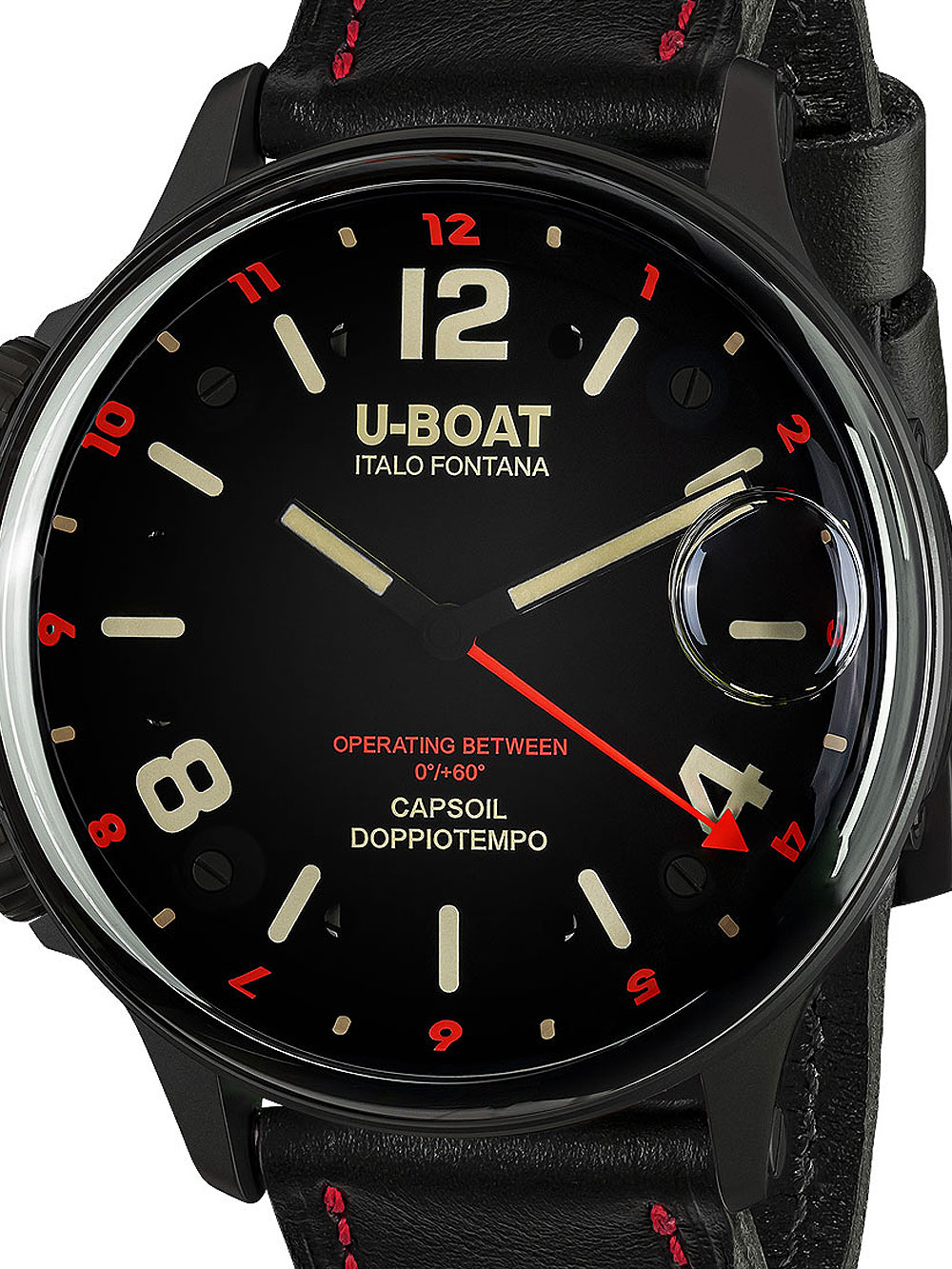 U-Boat 9673 Capsoil Doppiotempo DLC GMT Mens Watch 55mm 10ATM