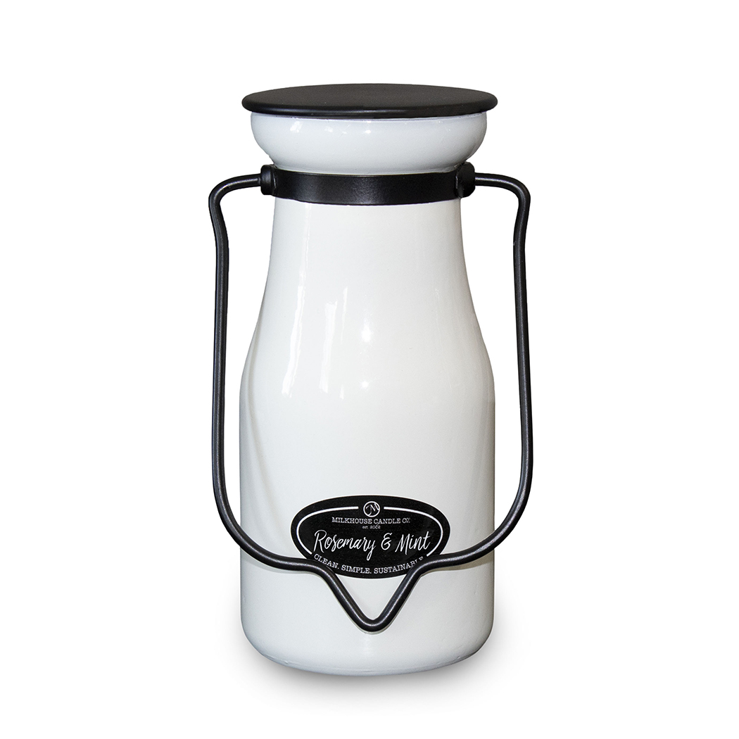 MILKHOUSE CANDLE Rozmarinų ir mėtų kvapų žvakė PIENO BUTELIS (227 g)