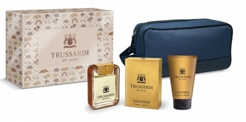 Trussardi My Land Dovanų rinkinys Tualetinis vanduo 100ml + Dušo želė 100ml + kosmetikos krepšys