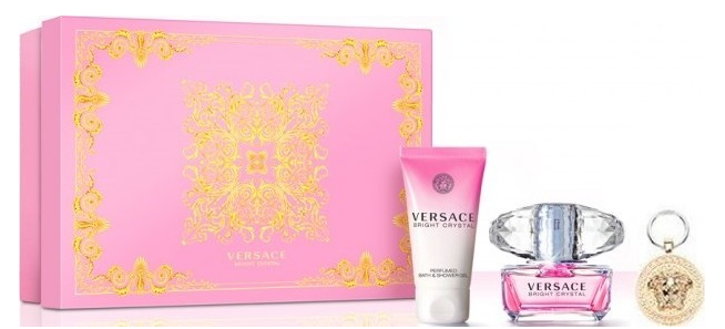 Versace Bright Crystal Dovanų rinkinys, Tualetinis vanduo 90ml + Kūno losjonas 100ml + raktų pakabukas