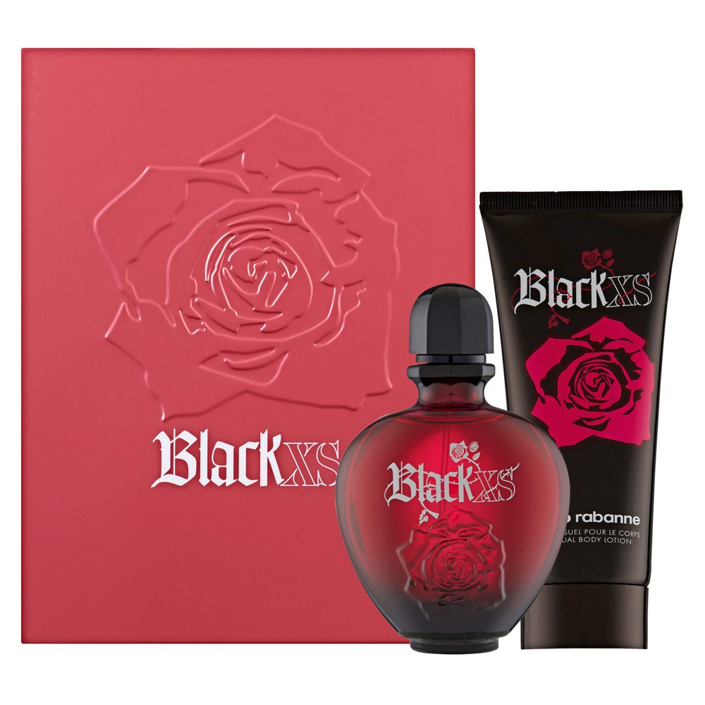 Paco Rabanne Black XS for Her Dovanų rinkinys, Tualetinis vanduo 50ml + Kūno losjonas 100ml (Metal Box)