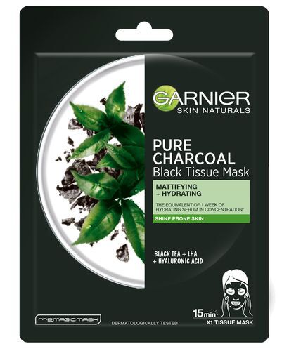 Juodųjų audinių kaukė su juodosios arbatos ekstraktu Pure Charcoal Skin Naturals (Black Tissue Mask) 28 g