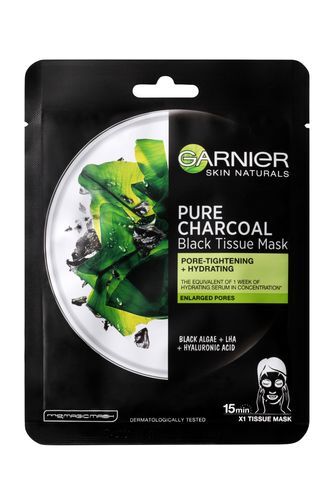 Juodųjų audinių kaukė su jūros dumblių ekstraktu Pure Charcoal Skin Naturals (Black Tissue Mask) 28 g